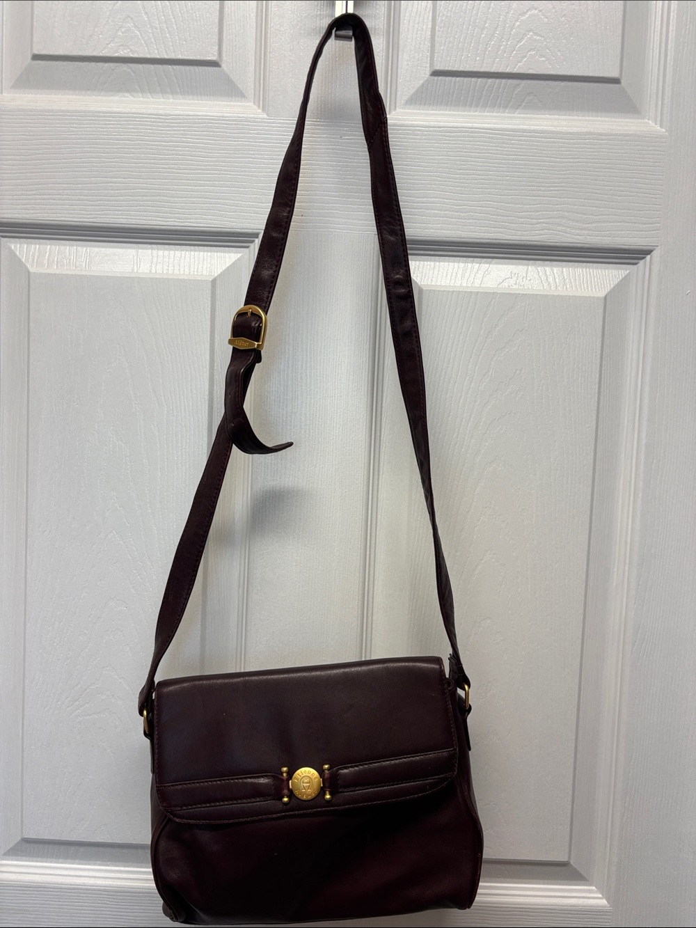 Aigner Classic Brown Leather Crossbody Bag with Gold Accent